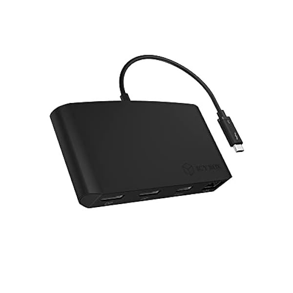 ICY BOX Thunderbolt 3 dock för 2 bildskärmar, 2 x DisplayPort (4K UHD 60 Hz, MST), USB 3.0, LAN, aluminium, svart